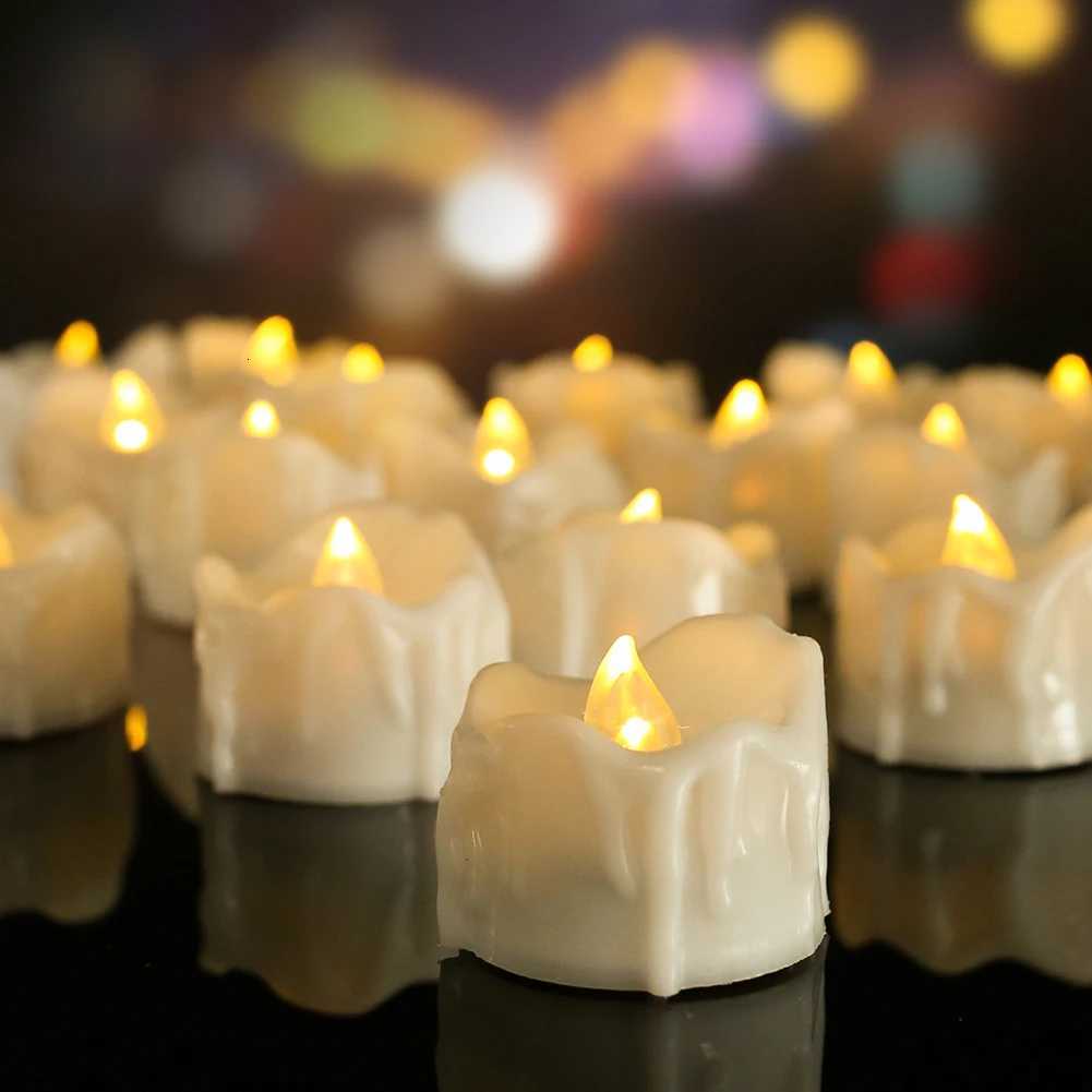 Drip Wax LED Tea Light Flameless Candles Lights with Remote or Auto Timer Realistic Bright Candles for Halloween Christmas Decor W251107