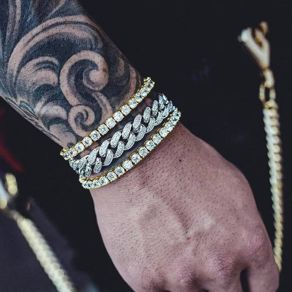 KRKC Drop Shipping 1pcs Service 5mm 14K Gold Crystal Tennis Chain Bracelet Jewelry Men Women Iced Out Diamond CZ Tennis Bracelet