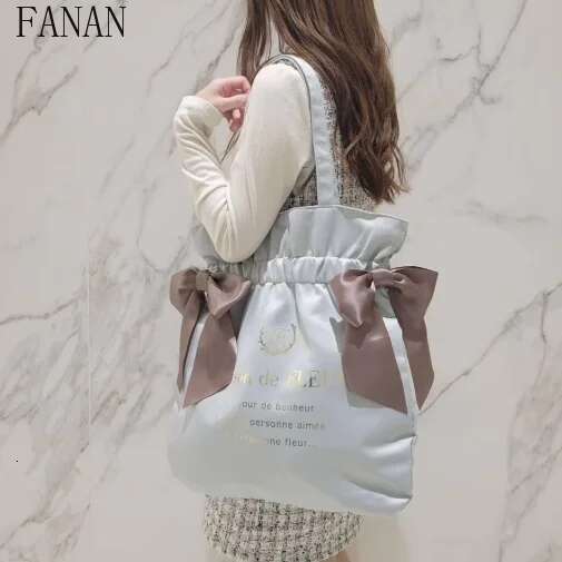 Japanese Style 2025 New Satin Cute Bow Portable Shoulder Bag Sweet Casual Handbags For Women Fashion Tote Bags Female Summer