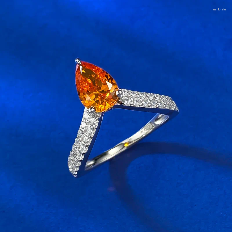 Cluster Rings 925 Silver Fanta Orange Micro Set With Diamond Ring 6 9 Pear Shaped Playful Live Style