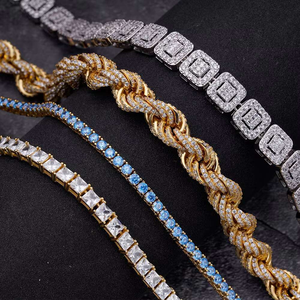 Custom Higher Quality 10K Gold Plated Pass Diamond Tester Full Vvs Moissanite Rope Chain Bracelet for Men