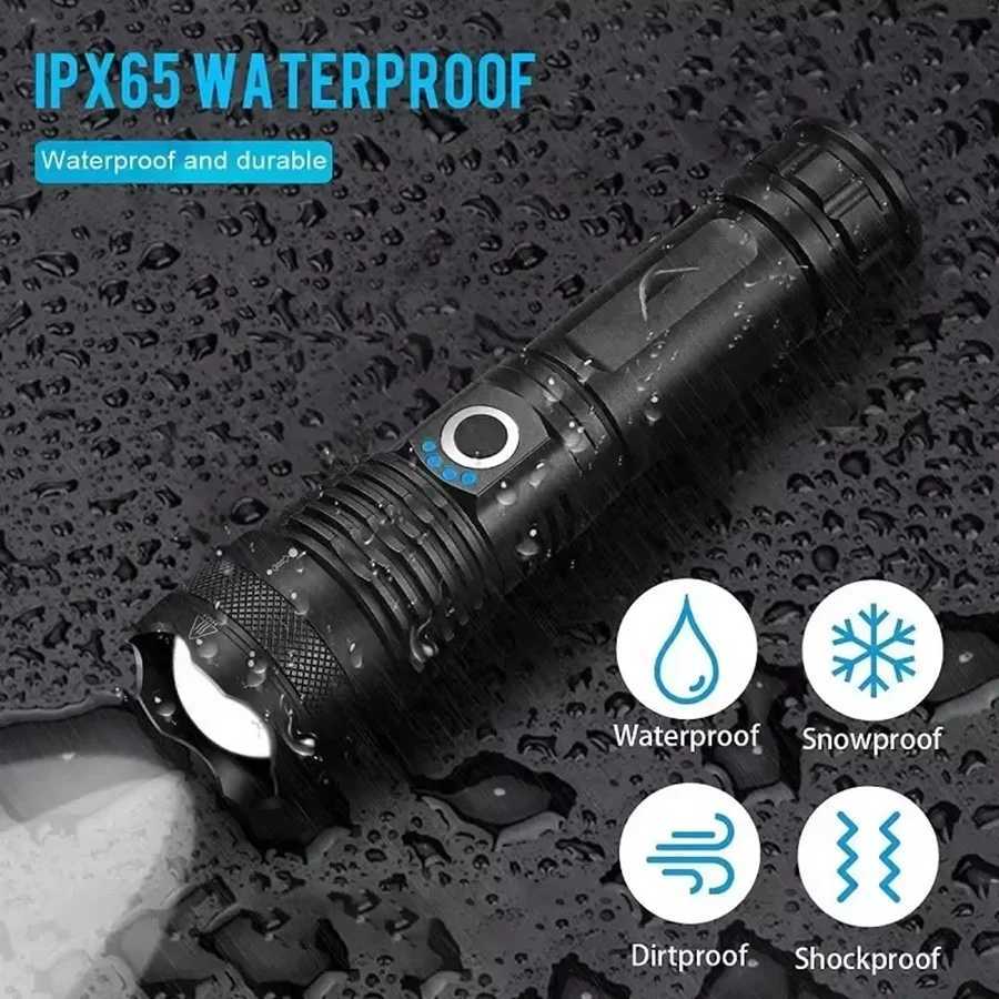 AL-Alloy Super 20000LM LED Flashlight USB Recharge Powerful Tactical Torch with 26650 Battery Handheld Lantern for Outdoor CampW251106