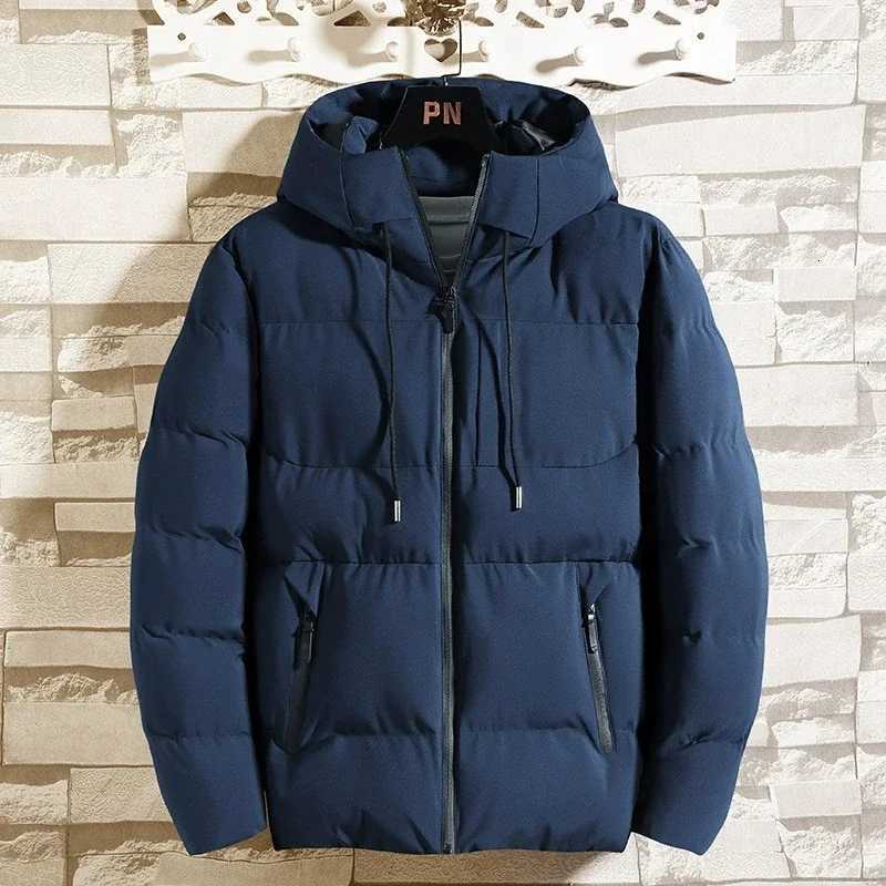Mens Jacket Hooded Cotton Padded Jacket Warm Thickened Winter Coat with Zip Pockets Men Korean style Casual Solid Color OutwearT251107