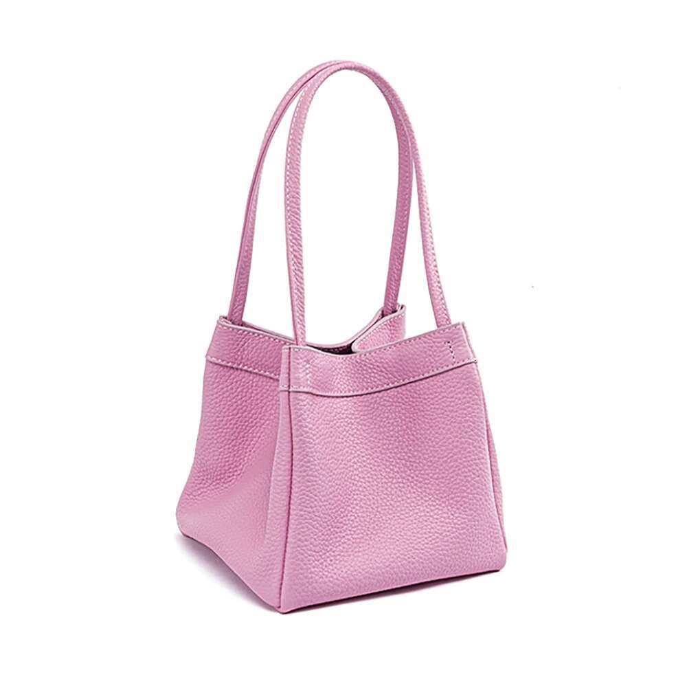 Genuine Leather Women Shoulder Color Fashion Female Square Bucket Purse Solid Versatile Top Handle Underarm Cowhide Tote Bag
