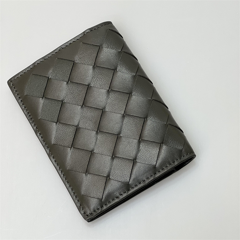 2025 Hand-woven genuine leather wallet foldable coin purse card holder rhombus-patterned sheepskin business fashion card holder and card sleeve