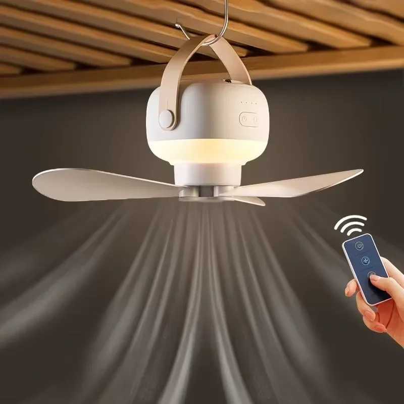 Portable wireless mini ceiling fan light USB fan with remote control stand night light home outdoor camping New Year giftsW251106