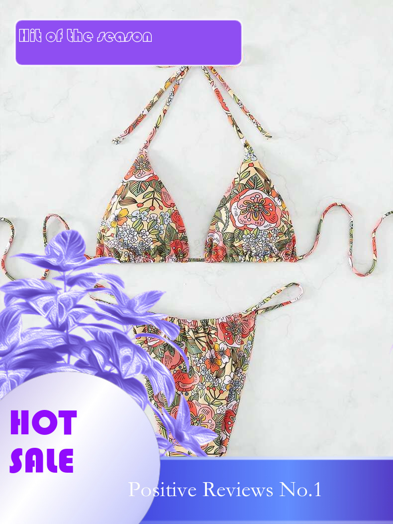 Dongdumaoyi Sexy Floral Bikini Women Swimsuit Female Micro Thong Bikinis Set Brazilian Cut Out Push Up Bathing Suit Swimwear Biquini
