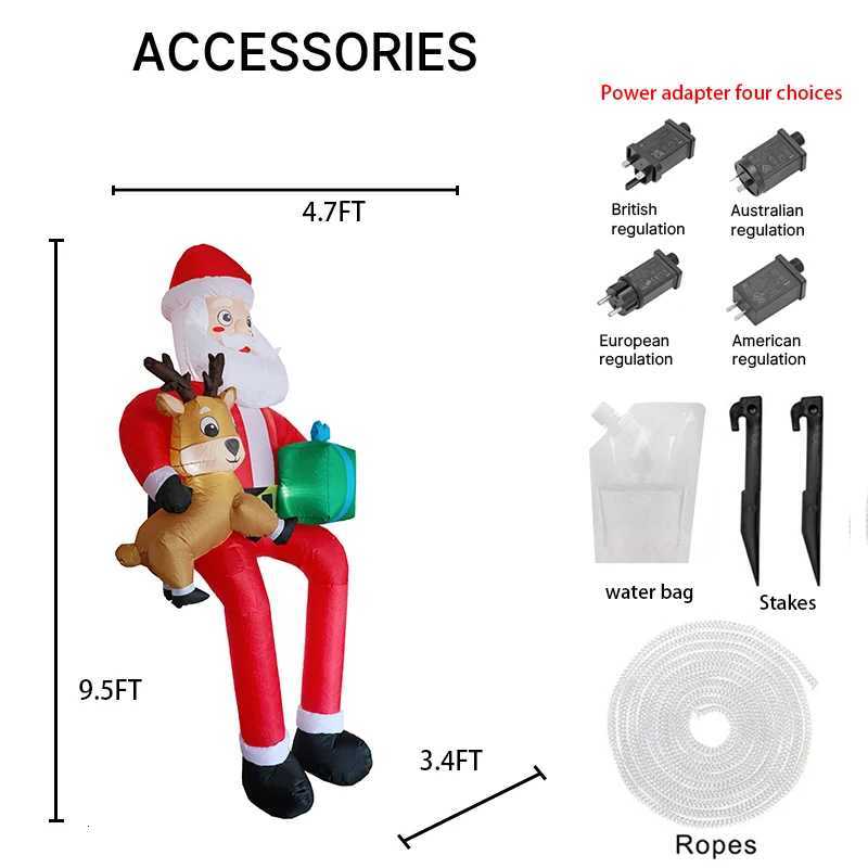 95FT Inflatable Christmas Santa Claus Decoration Reindeer Gift LED Home Ornament Christmas Gifts Supplies Toy Xmas Yard Decor W251107