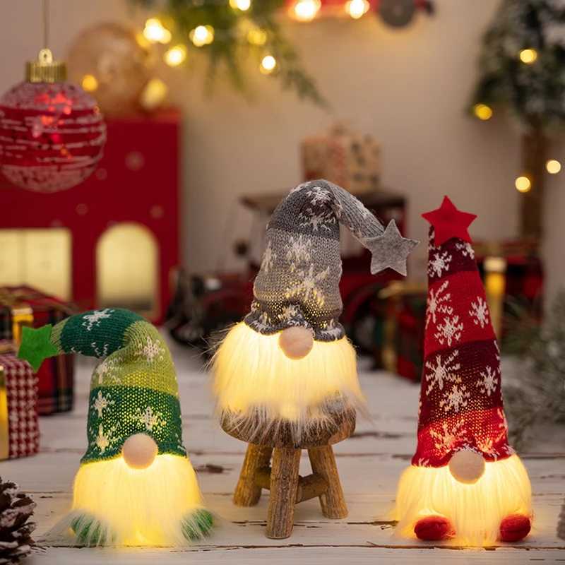 Christmas Gnomes Faceless Doll with LED Light Gonk Dwarf Elf Pendant Plush Knitted Xmas Tree Hanging Ornaments Navidad Gifts W251107