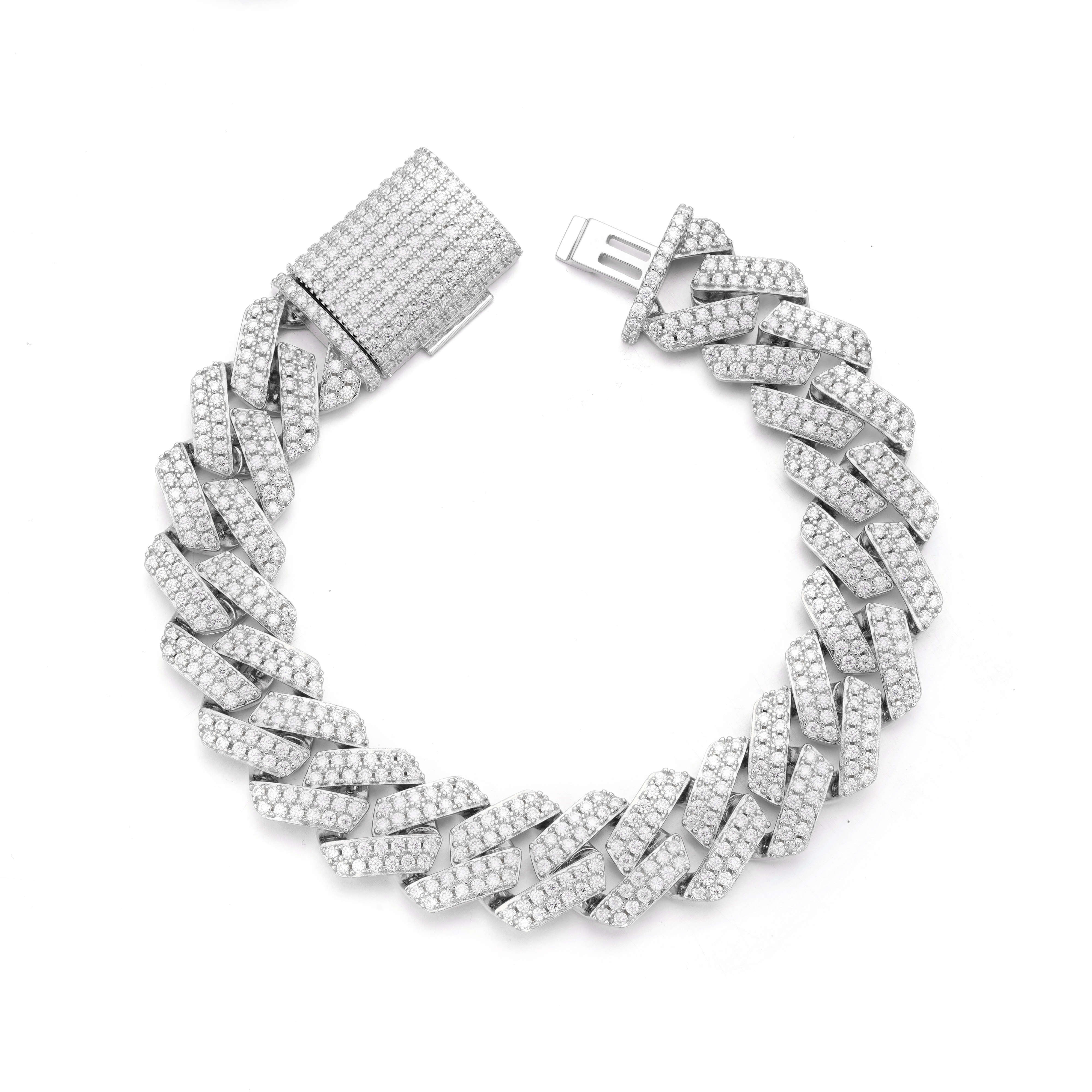 Iced Out Hip Hop Miami 925 Sterling Silver Jewelry Two Tone 20MM Moissanite Cuban Chain Bracelet