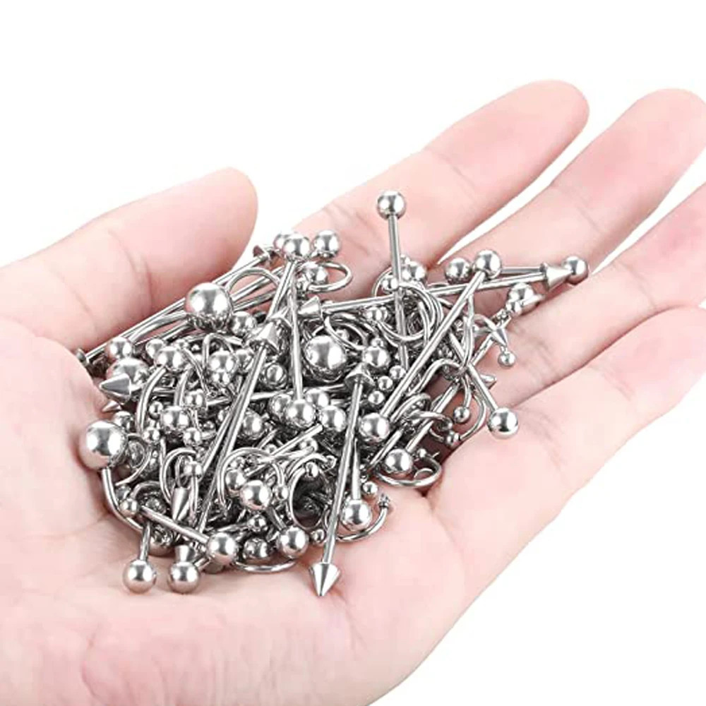 Body Lot Stainless Steel Nose Lip Tongue Cartilage Tragus Eyebrow Industrial Barbell Belly Button Rings Piercing Jewelry 250403