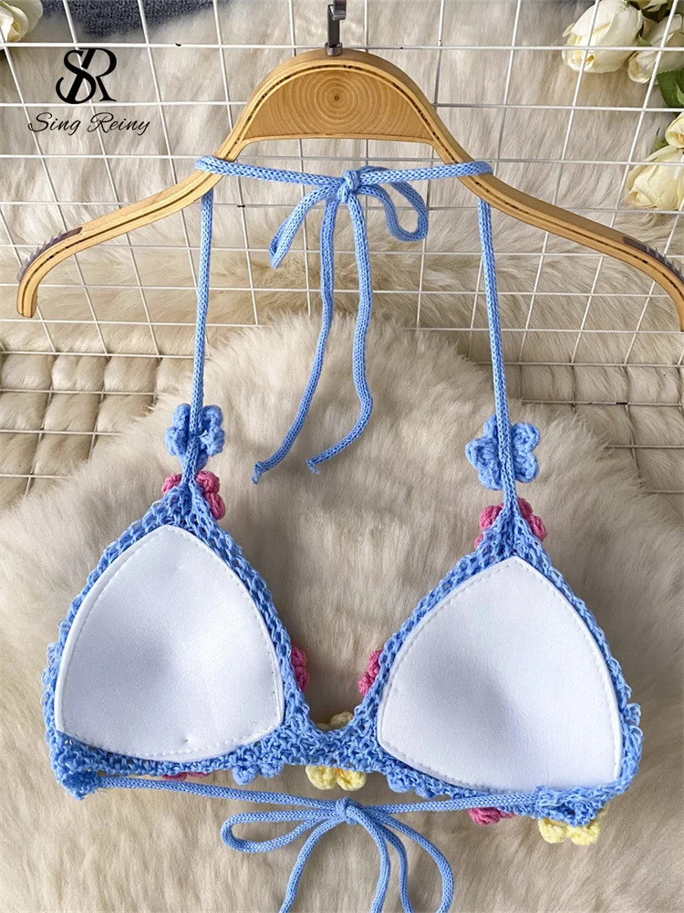 SINGREENY Bohemian Sexy Knitted Set Womens Lace Top Mini CamisShorts Fashion Strap Resort Style Beach 250313