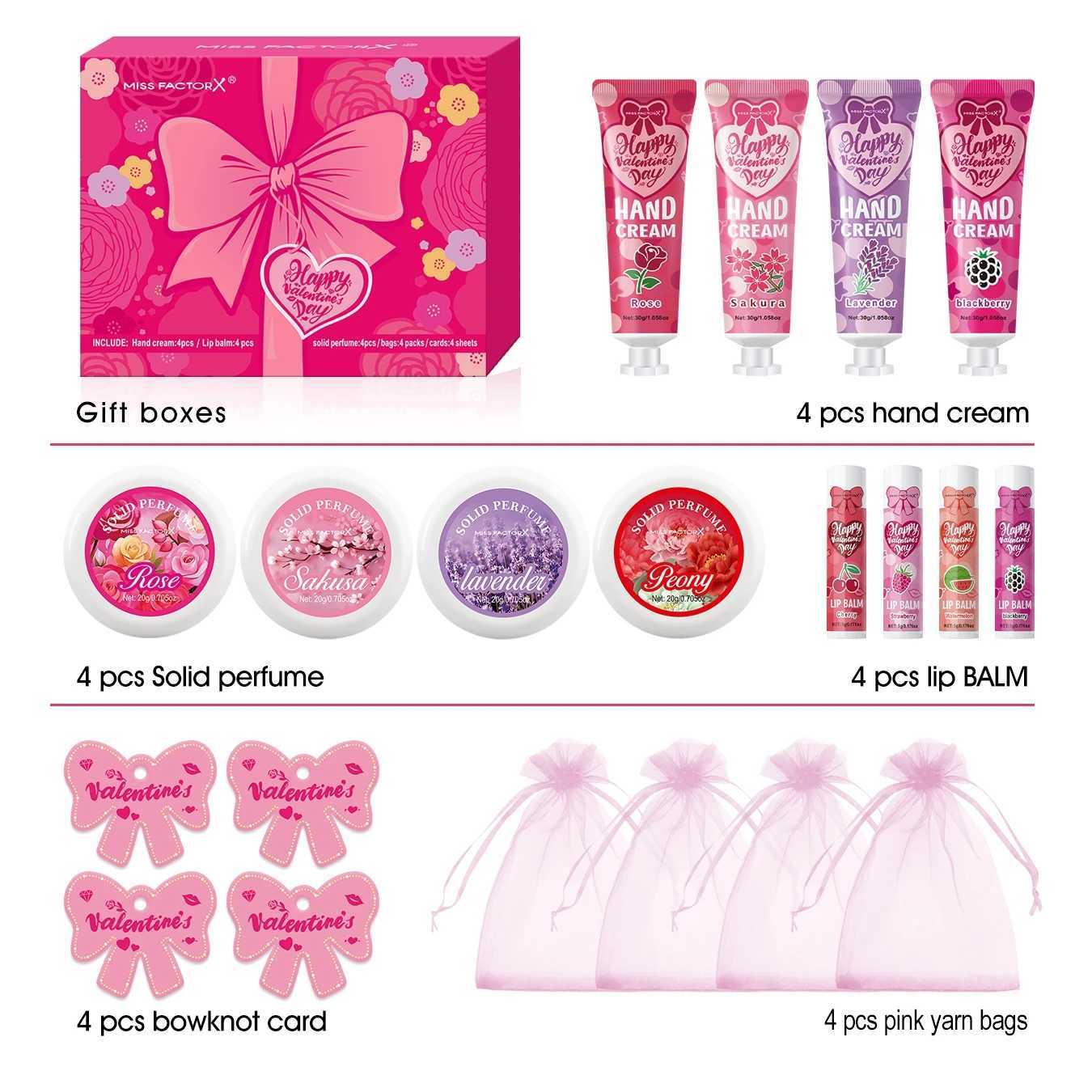 Gift set 20 pieces/box Bulk thank you gift assembly distribution lipstick hand cream perfume Pink gift bag and butterfly card W250407