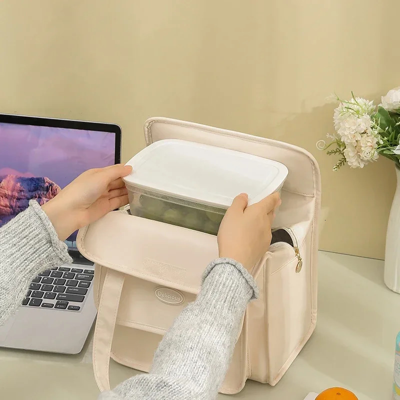 Thick waterproof PU leather lunch bag PEVA lined cooler office desk bento box thermal insulation portable 250401