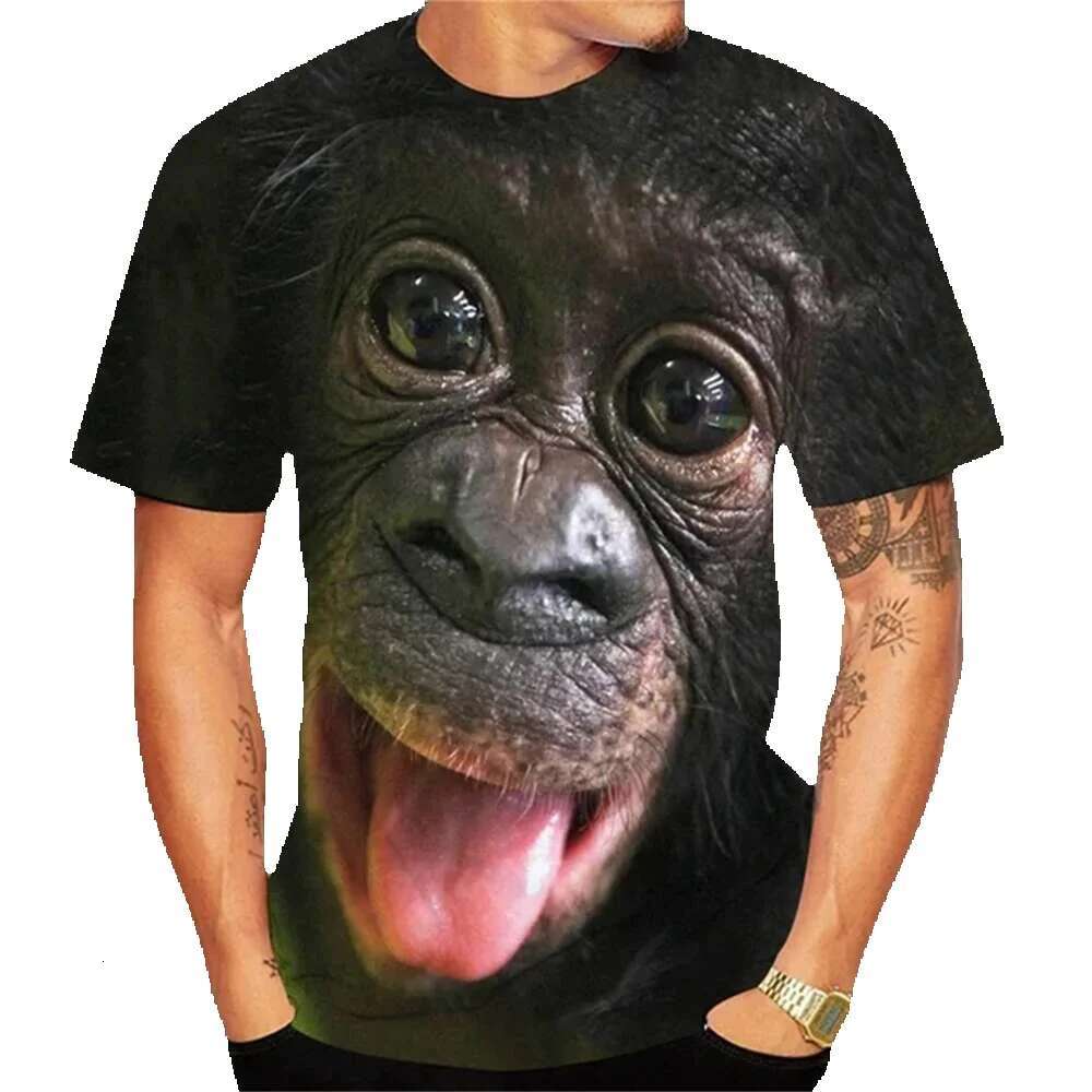 Men's short sleeved unisex pattern T-shirt, fun clothes, kiss, monkey, Jules, 3D imitation, Ust El, printed gorilla, Y T-shirt