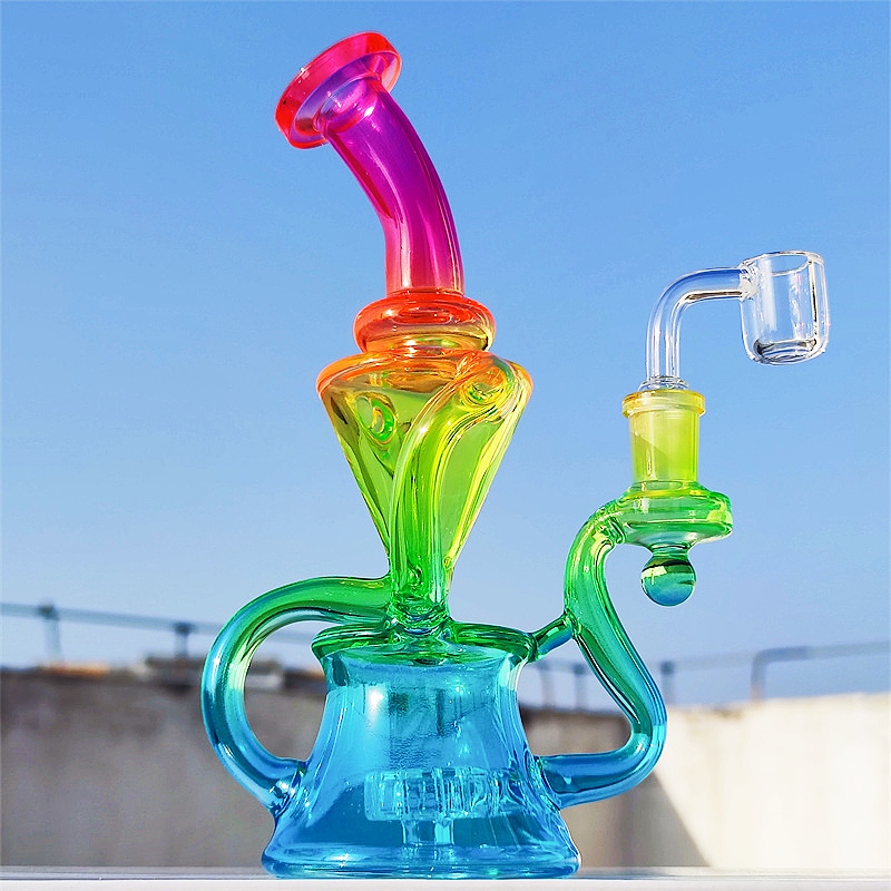 2025 Klein Heady Glass Bong Rainbow Banger Twin Chamber Girly Hookah Glass Bong Dabber Rig Recycle Incycler Pipes Water Bongs Smoke Pipe 14mm