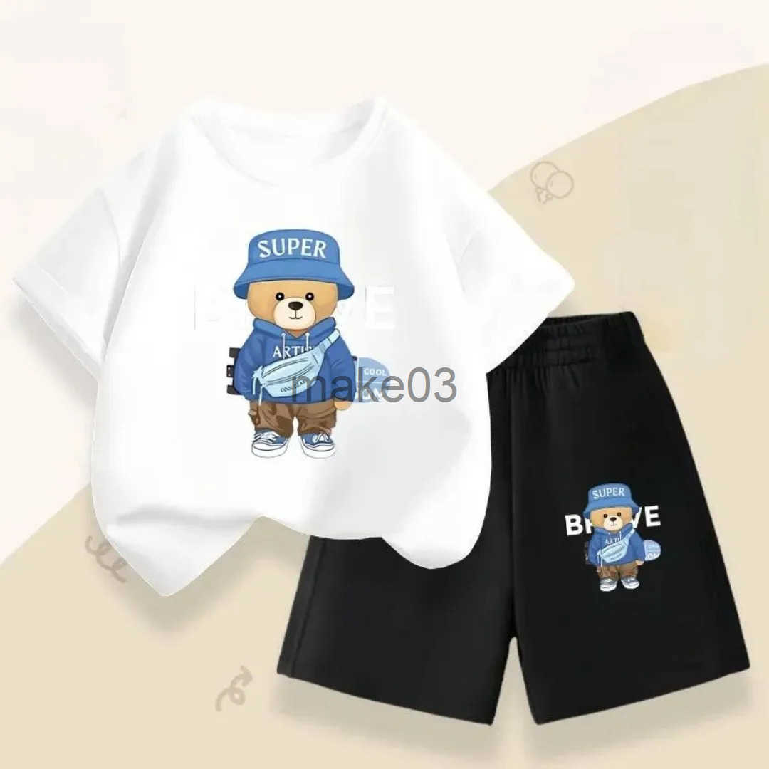 Summer 2025 New Boys Fashion Short Sleep Top and Shorts 2-piece Childrens Leisure Breathable Sweat Absorption Set Children J250403