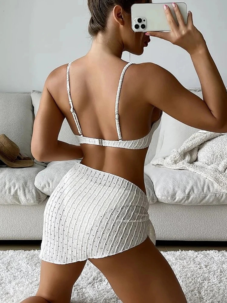 Sexy Solid Bandage Bikini Low Waist Three Pieces Swimsuit Women Brazilian Swimwear Female Beachwear Bathing Suit bikini 250313