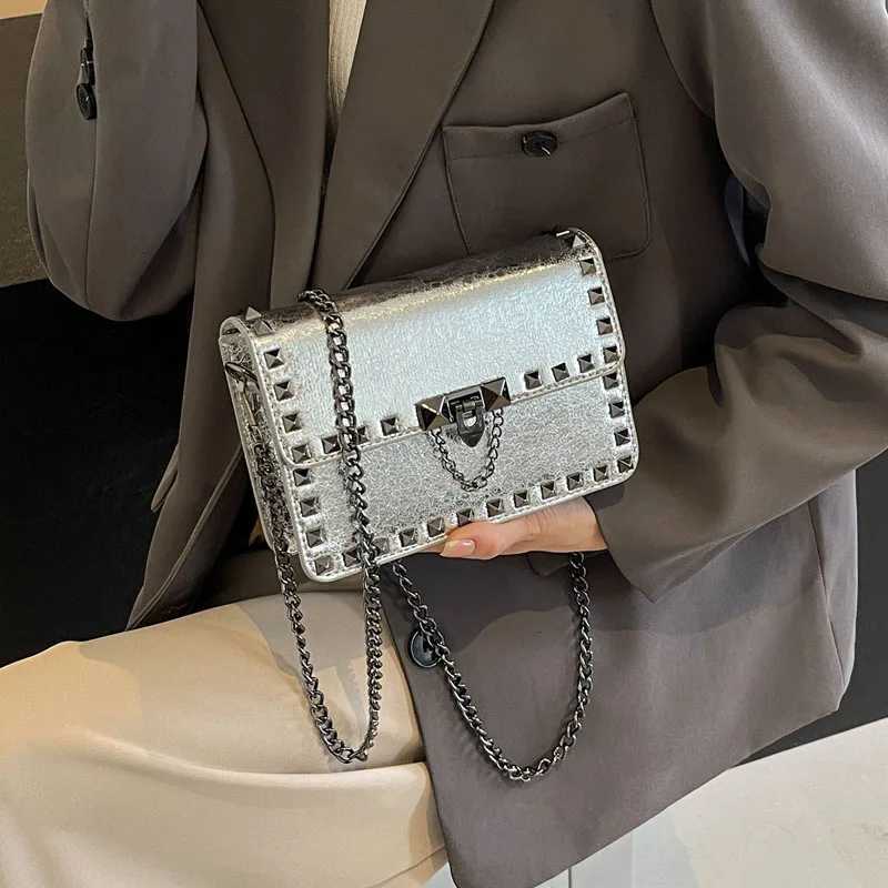 Rivet Small Shoulder Bags For Women Black Punk style Crossbody Bag Fashion Chain Flap Bag Leather Purses Designer Female HandbagW251107