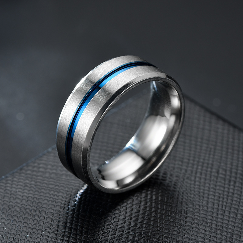 Fashionable two-color brushed stainless steel ring for men