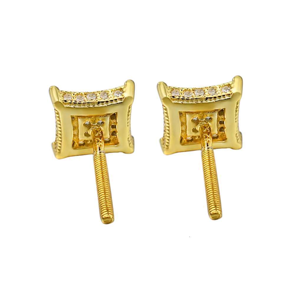 Hip Hop Designs 14K Gold Plated Studded Iec Out VVS Moissanite Diamond 925 Silver Square Stud Earrings for Men