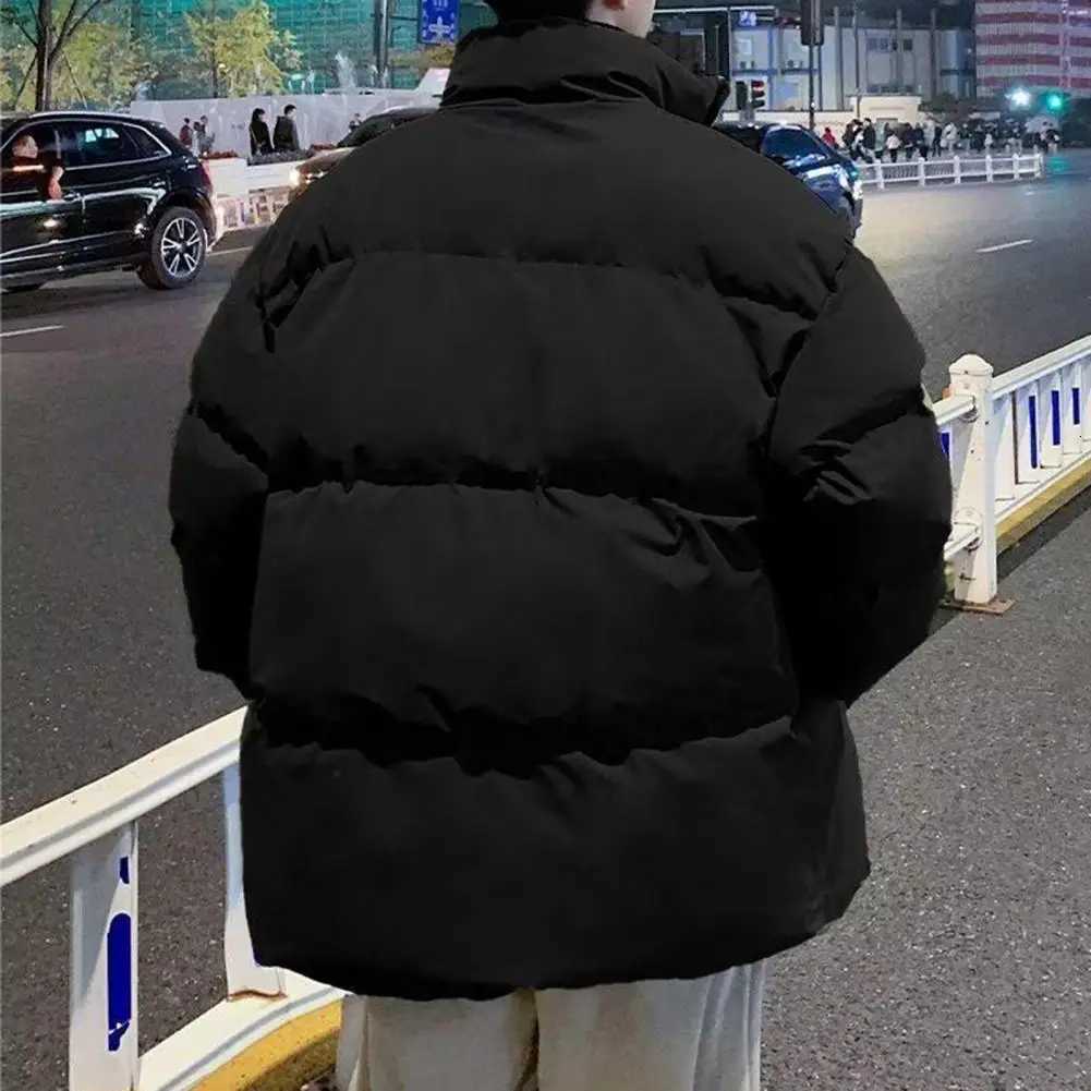 Versatile Stand-up Collar Jacket Cotton Padded Coat Mens Cotton Padded Stand Collar Jacket with Side Pockets Long for WinterT251107