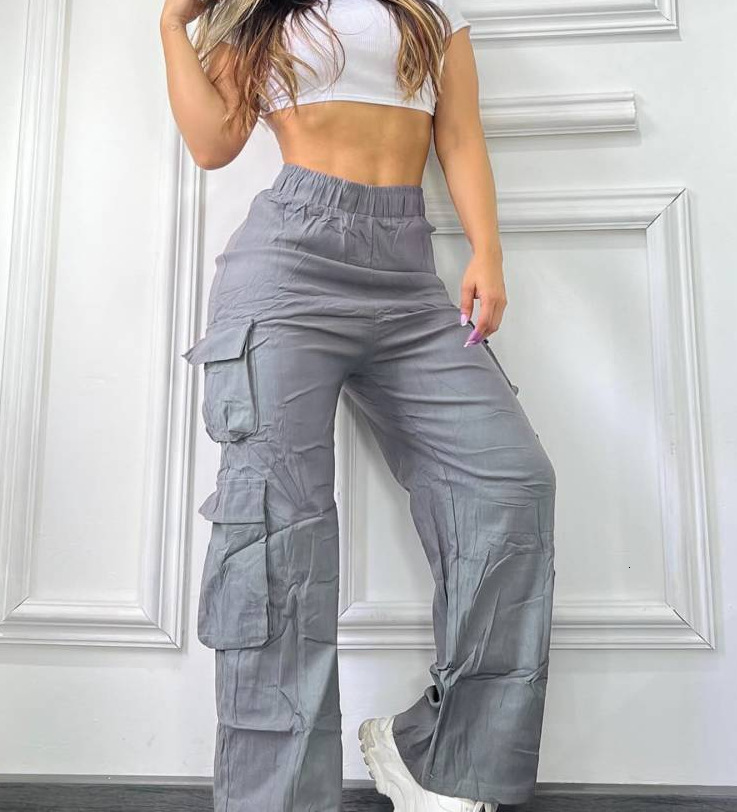 Womens Fashion Trend Multi-Pocket Solid Color Cargo Pants Single Pants 4 Colors Available 240911
