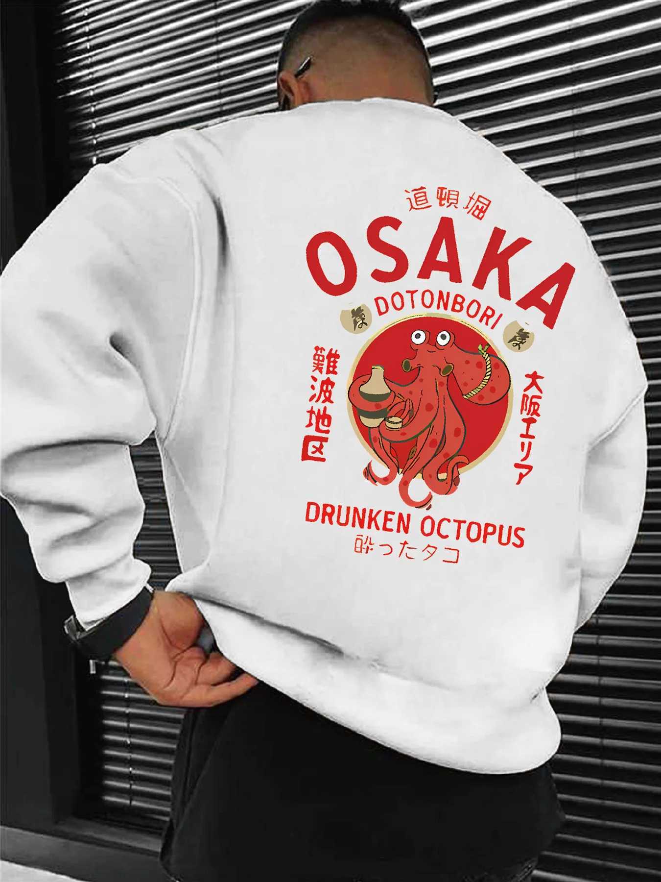 Mens sweatshirt OSAKA Dotonbori Drunken Octopus Japanese and bottle design Casual wear Autumn and winter clothingY251107