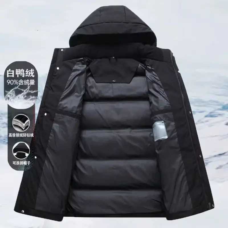 Down Jacket Winter Dad Thick Large Size Middle-aged and Elderly Men White Duck Down Middle-aged Warm Coat Can Be Detachable CapT251107