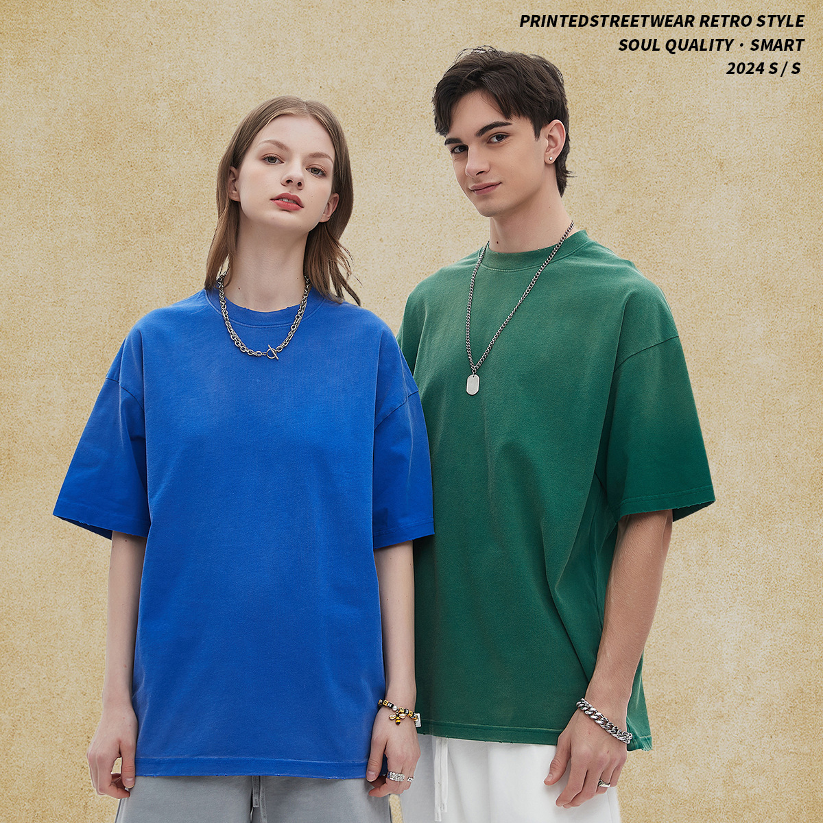 Large Wear | 2025 Spring/Summer New Product Spray Ma Liu Make Old Wash Water Men's T-shirt Street Trendy Short Sleeve Men