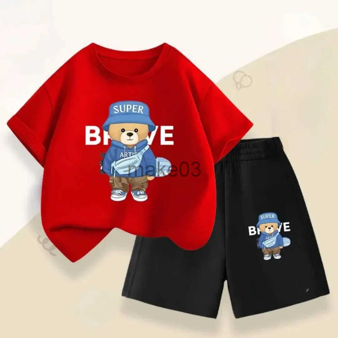 Summer 2025 New Boys Fashion Short Sleep Top and Shorts 2-piece Childrens Leisure Breathable Sweat Absorption Set Children J250403