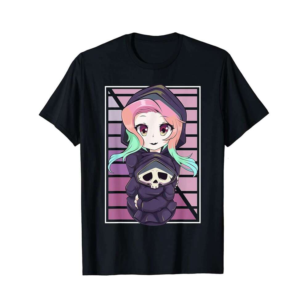 Designer T shirt Pastel Goth Kawaii Anime Girl Cuddling Cute Reaper for Teens - 220g Tshits