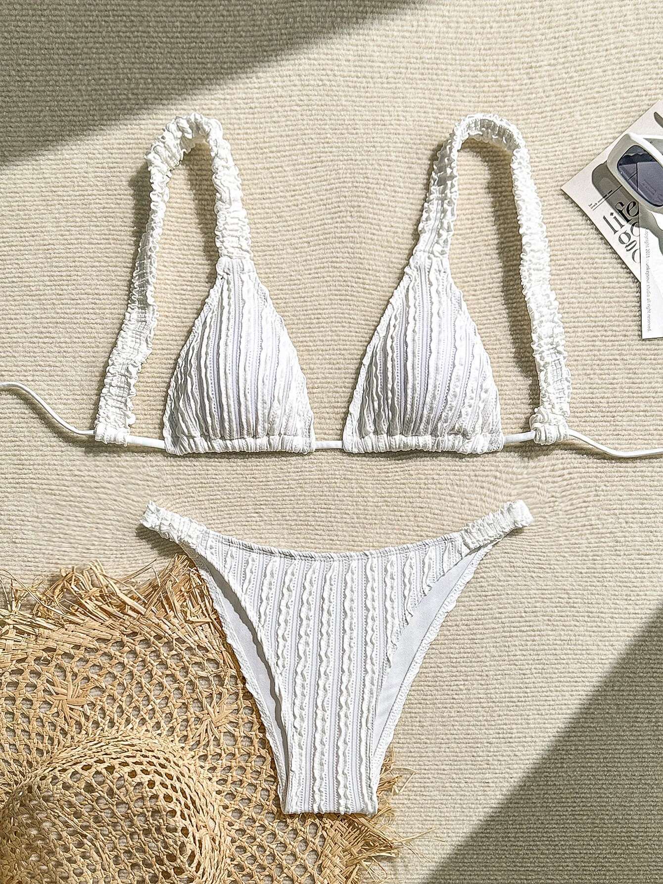 Dongdumaoyi Sexy Micro Bikini Women Black White Pleate Strap Push Up Bra Thong Swimsuit Hole Out Beach Bathing Suit Holiday Swimwear