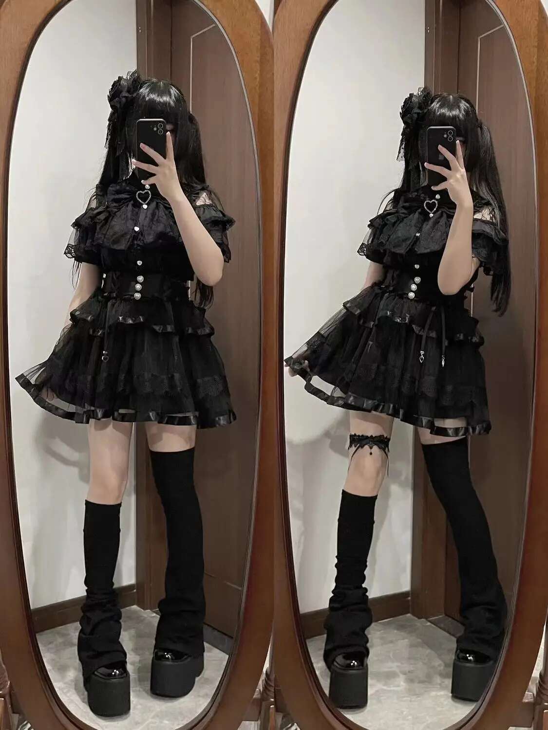 Japanese Mine Lolita Bow Shirt Subcultural Shirts Female Cute Black And White Lace Long-Sleeved Short-Sleeved Blouse Women