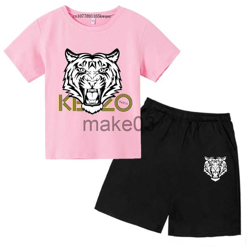 2-13 year old tiger head summer 2 breathable T-shirts+pants sportswear boys and girls casual childrens clothing J250403