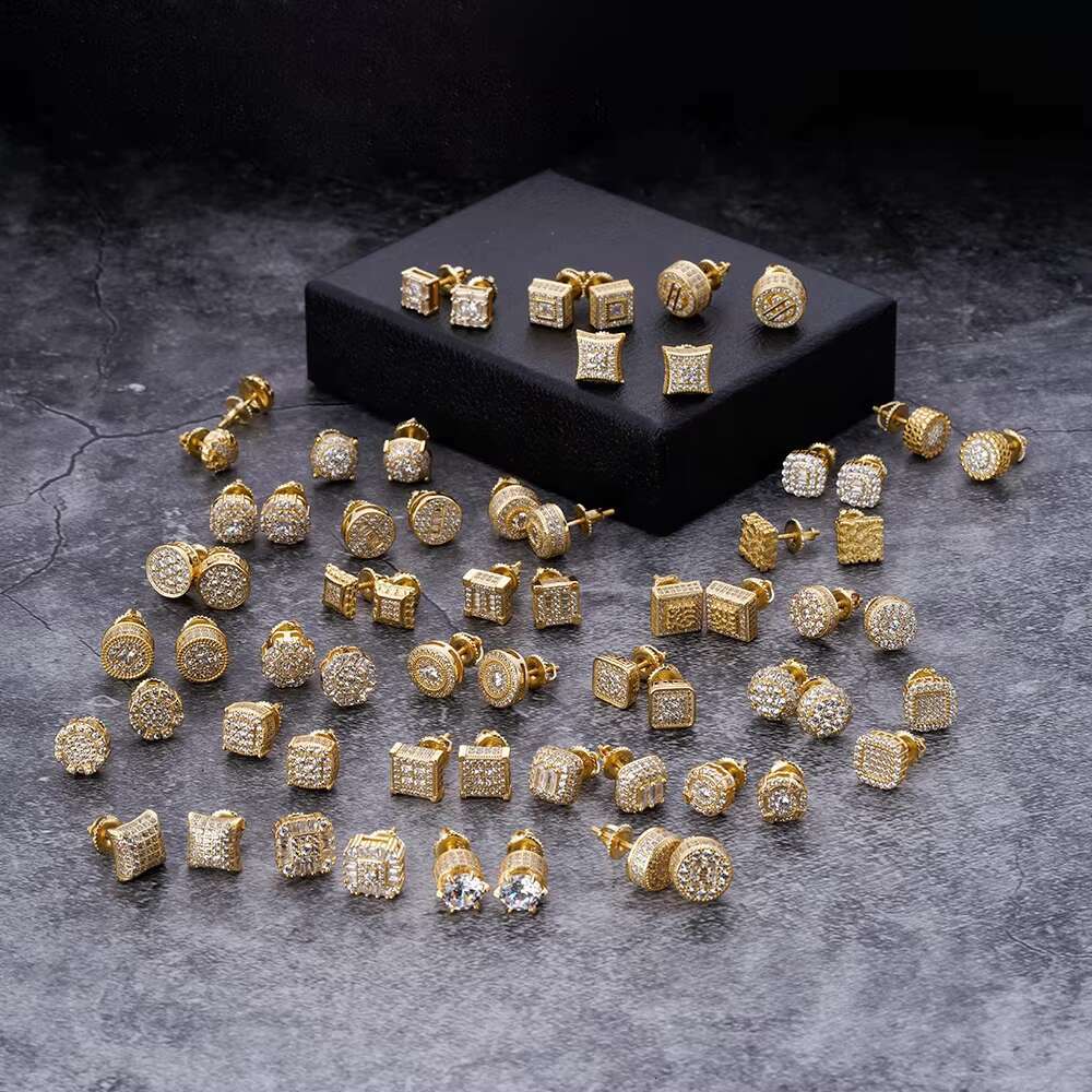 New Trend Men Hip Hop Iced Out Micro Pave Cz Cubic Zirconia Classical Round Stud Earrings