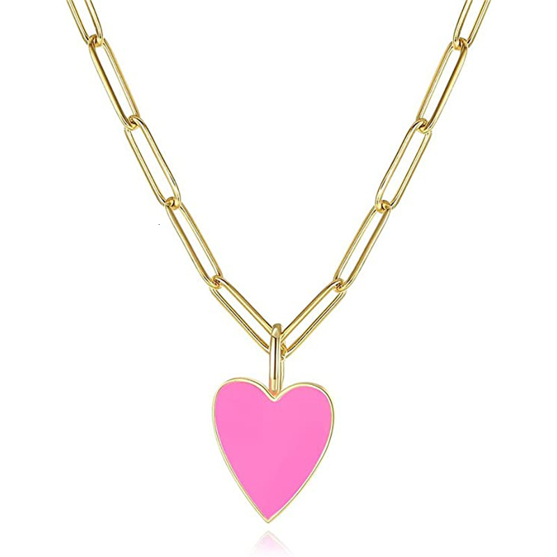 Top Source Colorful Heart shaped Jewelry Gold Plated Stainless Steel Paper Clip Cute Exquisite Necklace for Women, Youth and Girls