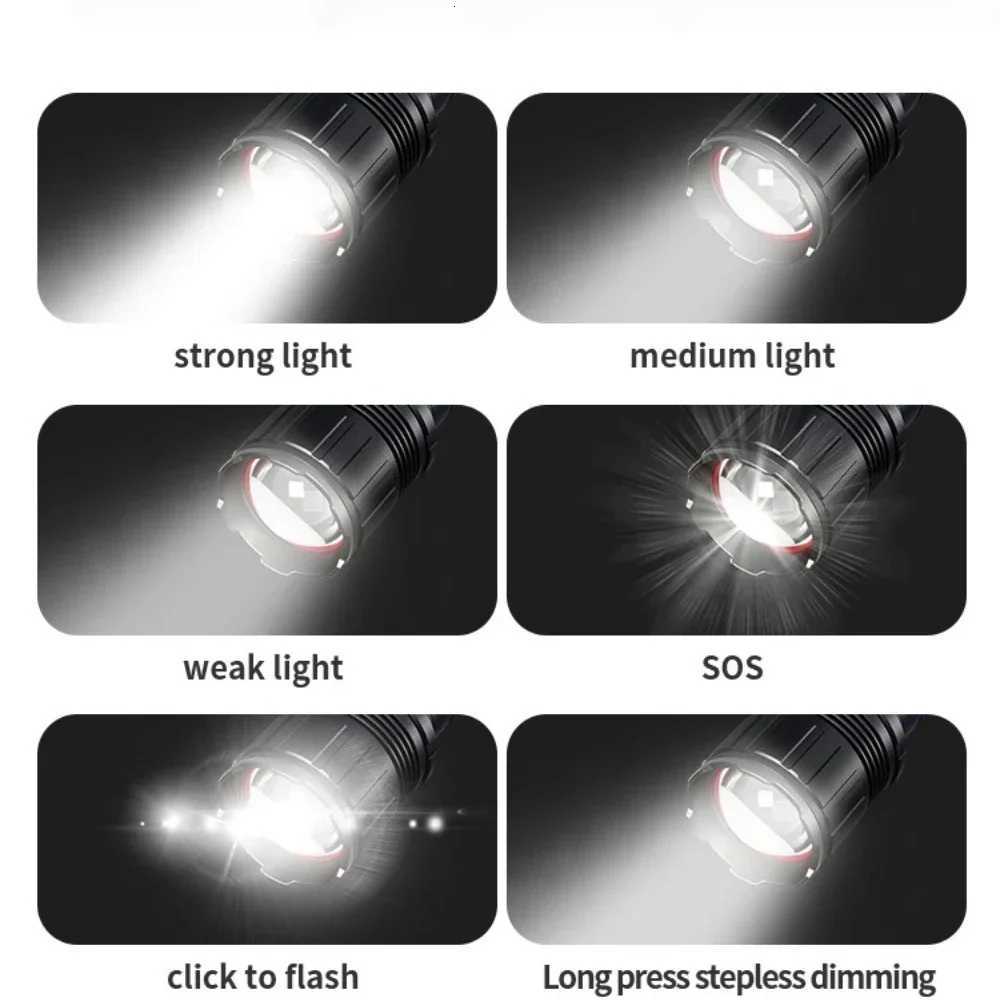 Powerful 50W LED16LED Side Light Long Range Flashlight Type-C USB Rechargeable Flashlights Telescopic Zoom TorchW251106