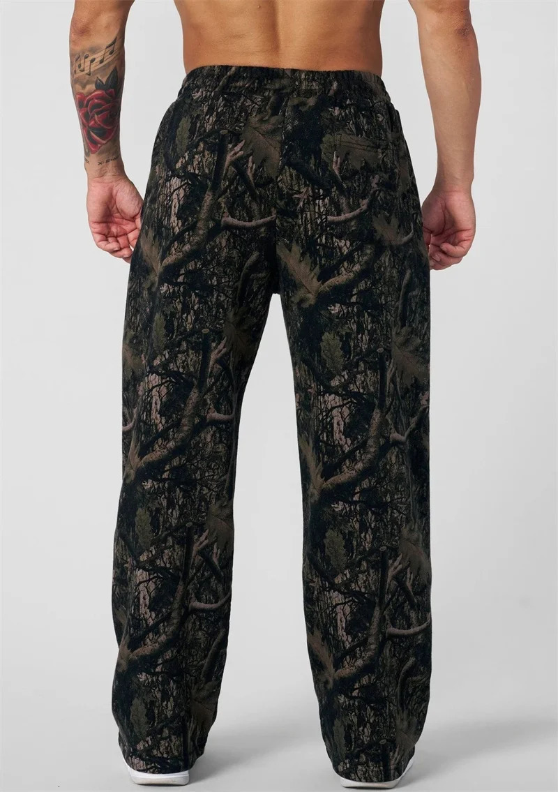 2025 Jogger Straight Trendy Fitness Pants Mens Camouflage Wide Leg Breathable running sweatpants loose men trousers 251103