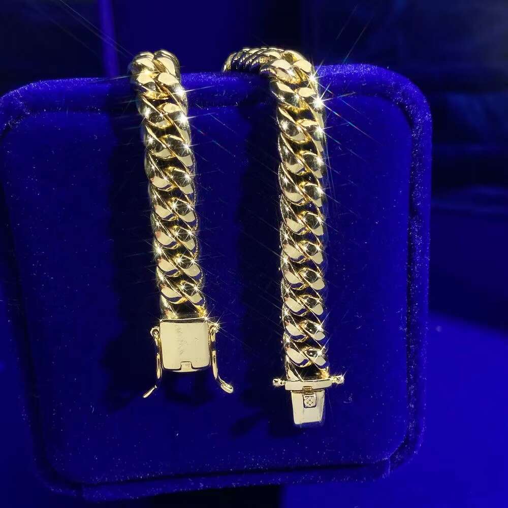 925 Sterling Silver Hip Hop Saudi 8MM Real Gold No Diamonds Smooth Non Tarnish Jewelry Cuban Chain Bracelet
