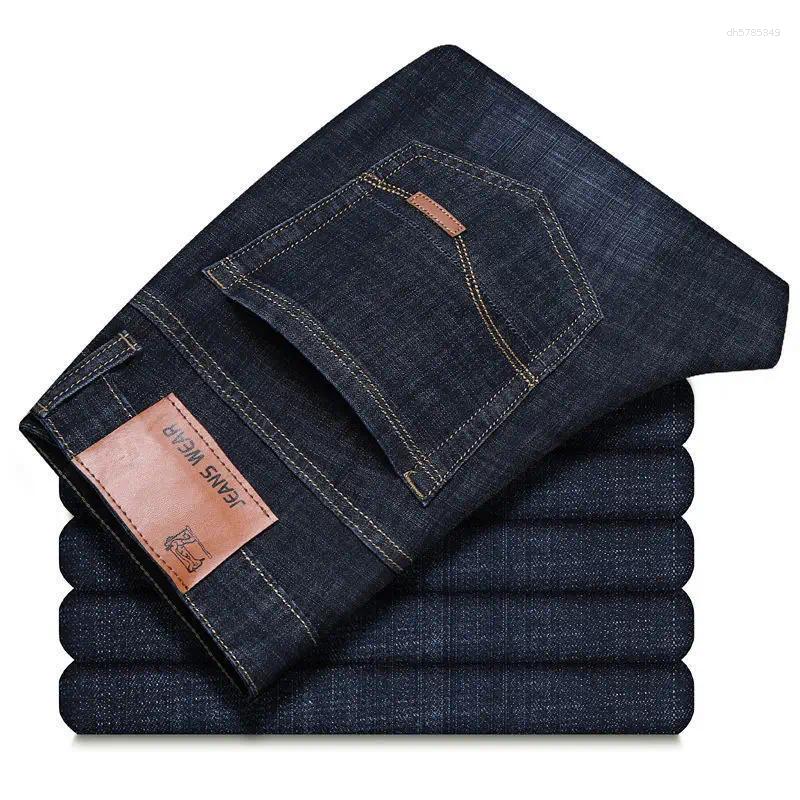 Ice Silk Elastic Men Jeans JEAN Business Breathable Casual Straight Stretch Fashion Classic Blue Black Work Denim Trousers Male Brand Clothing
