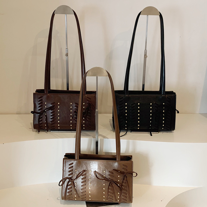 2025S Designer Women S Bag Autumn Winter Popular Shoulder With Rivet Strap Bow New Style Small And Trendy Design Underarm Women S Bag