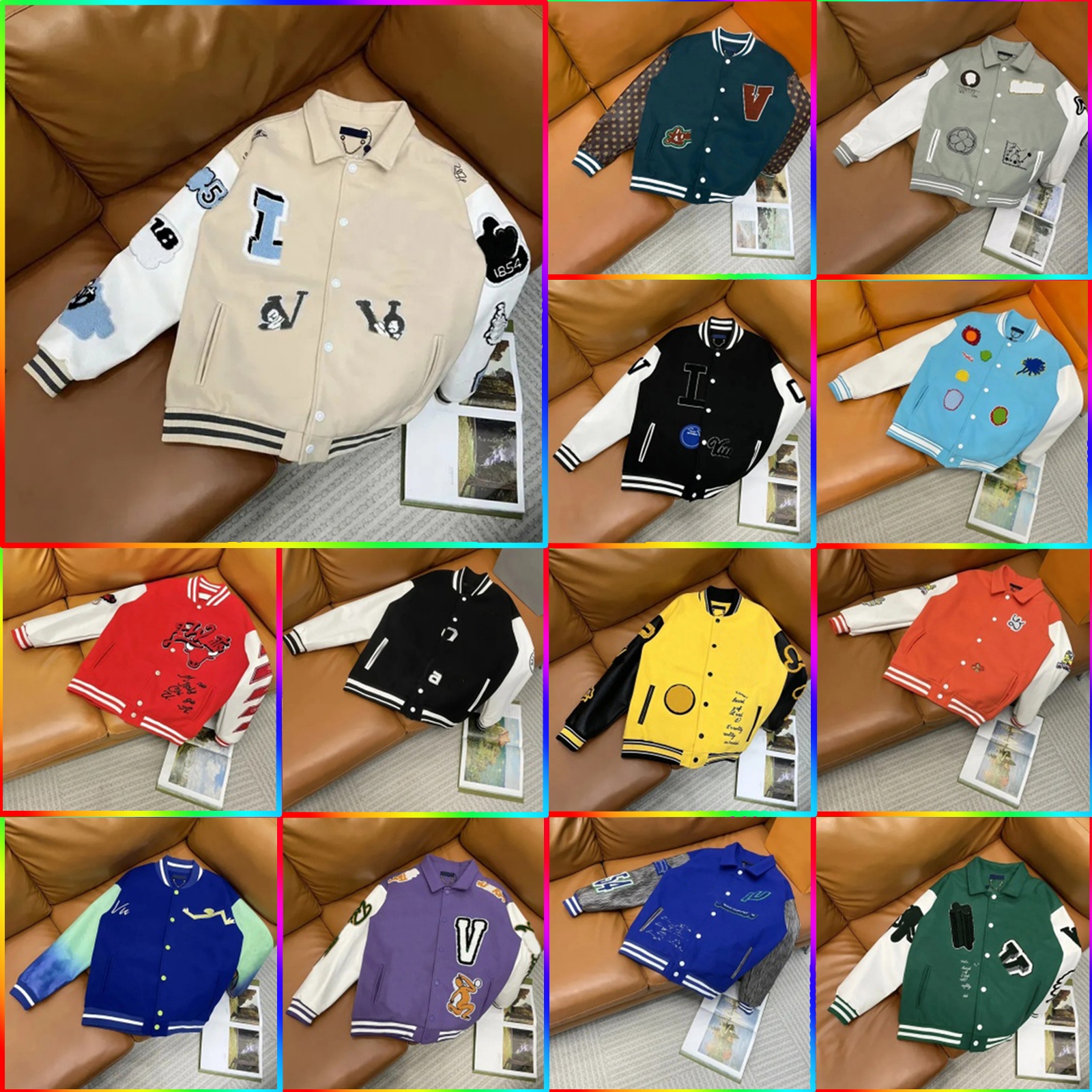 designer mens jacket Flocking Leather sleeves Baseball Coat Uniform Jacket High Quality Single Breasted Warm Jackets Couples