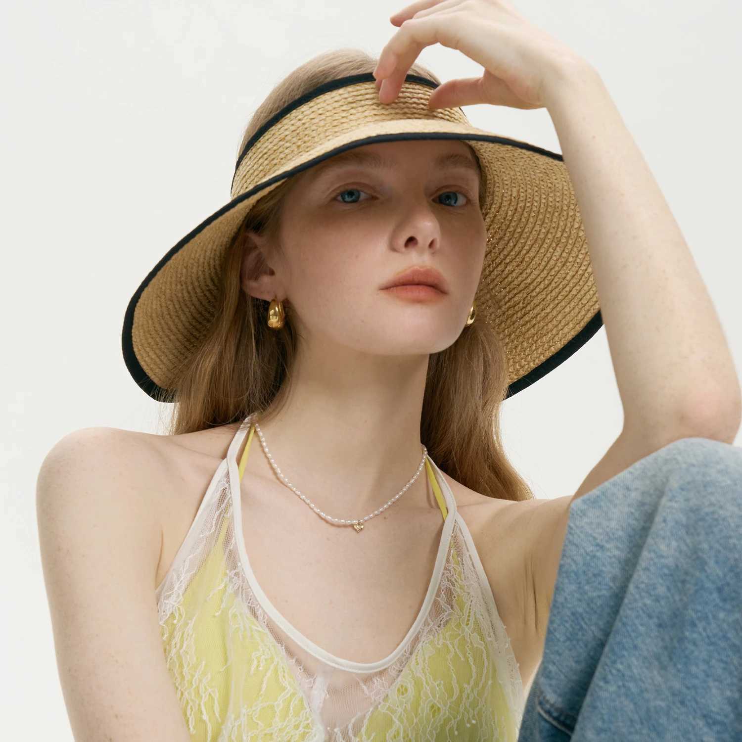 USPOP Hat Women Summer New Designer Edged Straw Sun Hat Foldable Raffia Large Brim Hollow Top Beach Hat Z250407