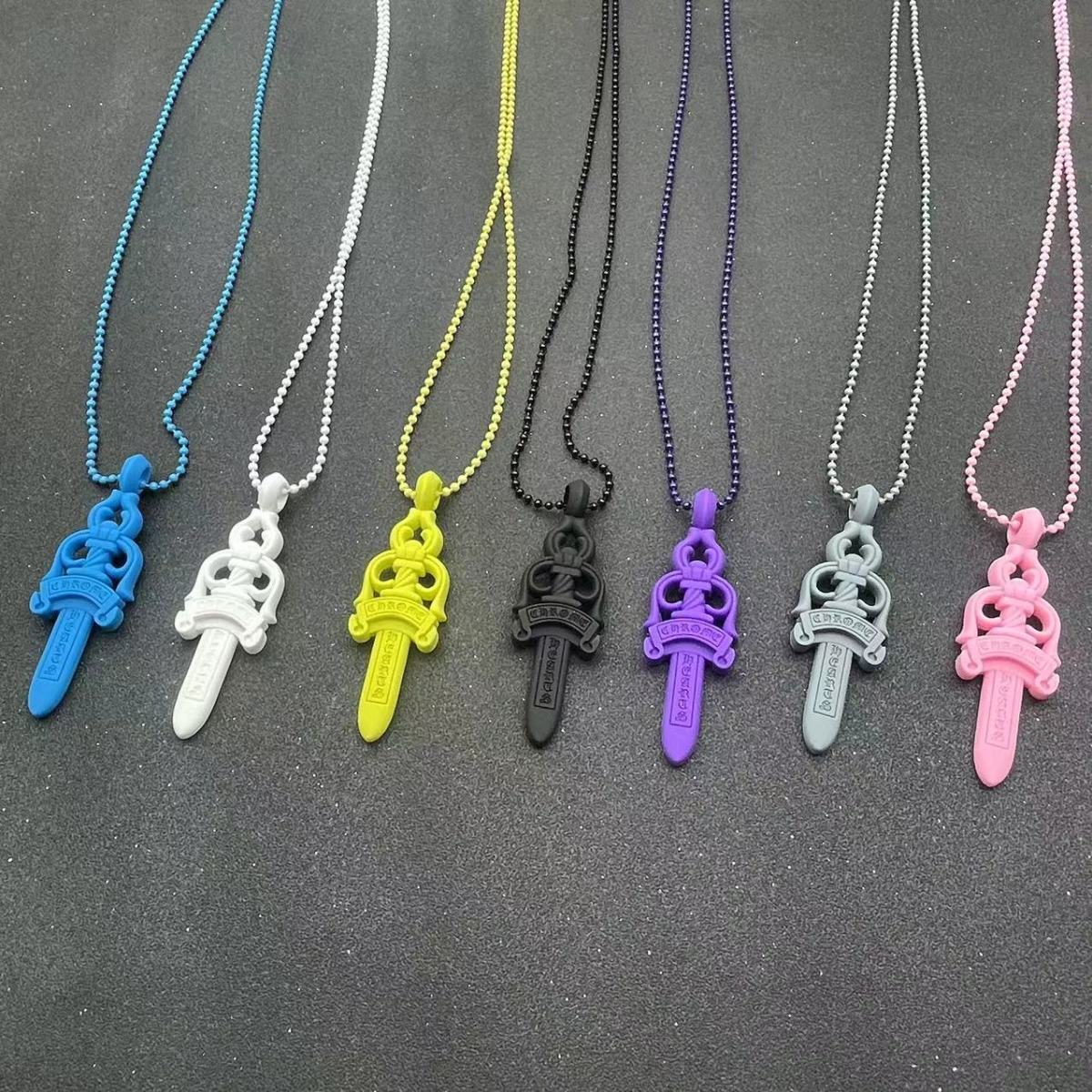C86 Necklace resin lock colored big treasure sword holy sword rubber resin letter cross for men and women Couple colored jewelry