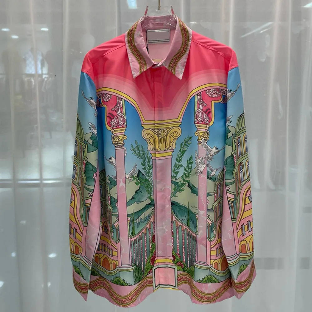 Spring and Autumn Mens Fashion Trendy Retro Digital Printed Casual Loose Short sleeved Shirt 250306