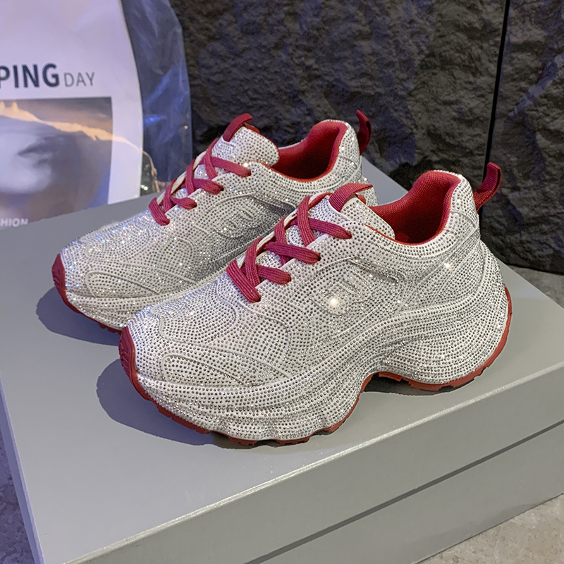 2025 New Women's Fashion Running Shoes Luxury Designer Diamond Shining Casual Sports Shoes Women's Thick soled Casual Shoes High quality outdoor walking shoes