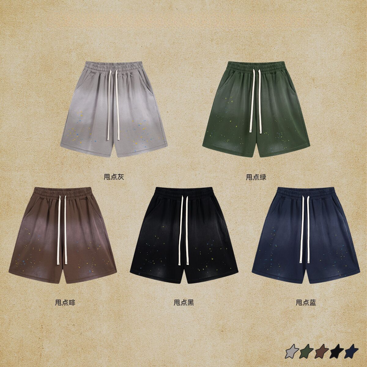 Chain Wear | 2025 Trendy Brand High Street Spring/Summer Men's and Women's Set Spray Horse Willow Ink Splash Short Sleeve Shorts