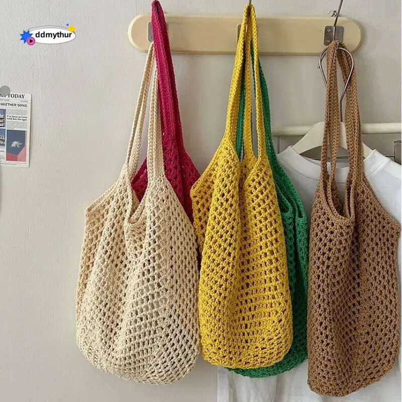 Leisure large capacity cotton woven hollow straw shoulder holiday beach bag ddmythur