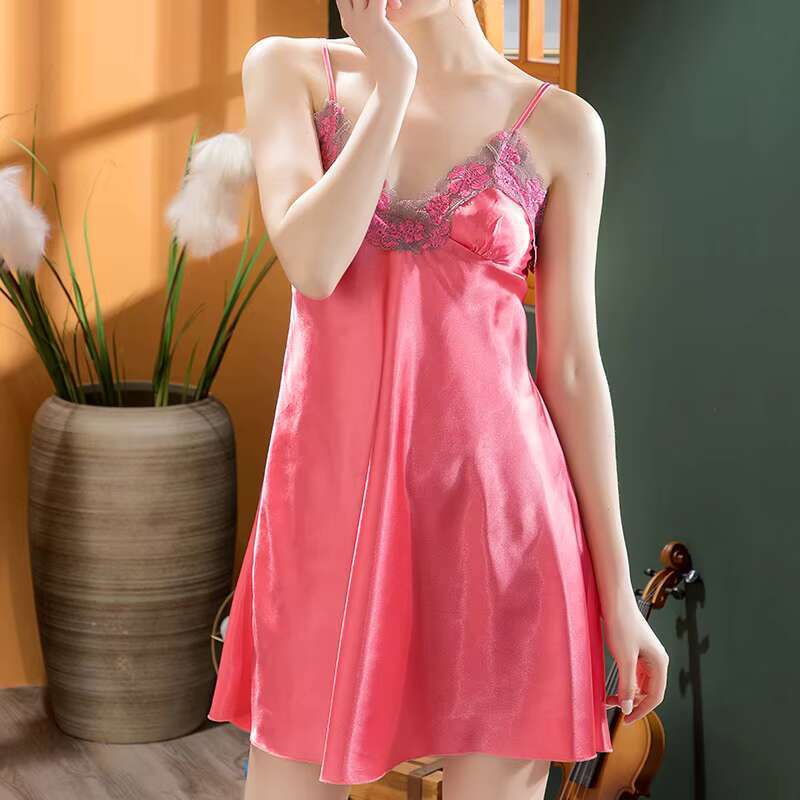 Manufacture High Quality Adult Lace Satin Dress Hot Romantic Sexy Women Sleepwear Pamas Set